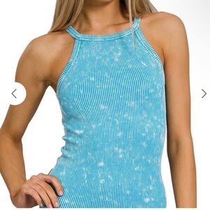Zenana S/M NWOT Blue halter ribbed stretchy tank Top